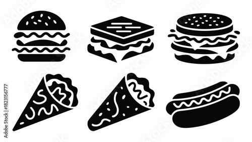 Variety of fast food meal icons set vector