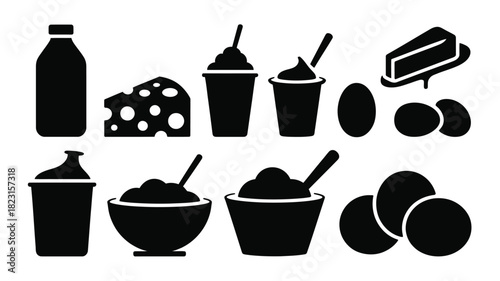 Breakfast dairy food elements silhouette