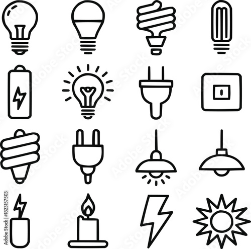 Light Bulb Outline Icon Set  Innovation, Bright Ideas, and Illumination