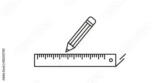 Pencil and ruler icon illustrating drawing, sketching, measuring, design, education, precision, and accuracy on a clean white background.
