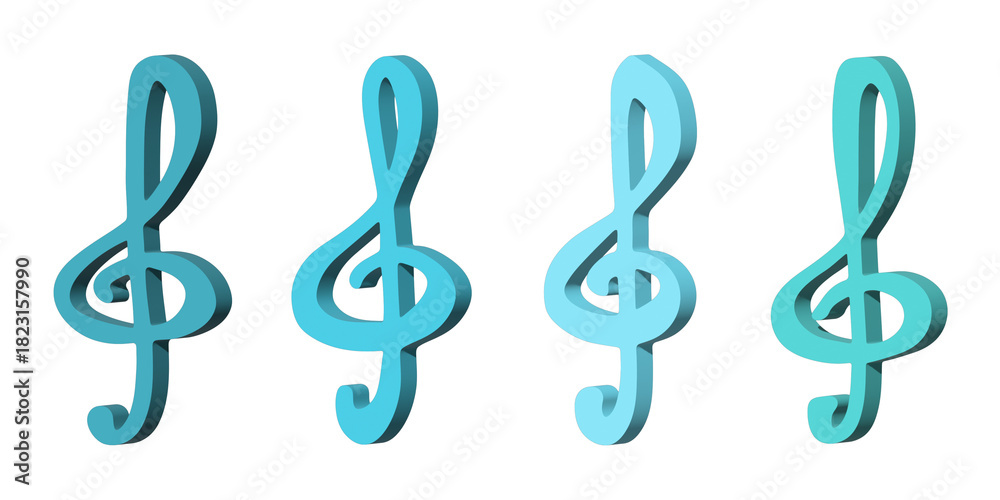 Fototapeta premium Set of 3d treble clef. Hand drawn musical symbol. Single element for print, web, design, decor, logo