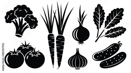 Various fresh healthy vegetable food icons