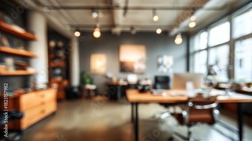 Beautiful inconspicuous office interior room. Blurry workspace with unfocused effect. High quality