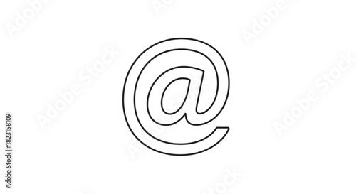 Outline of at symbol, a universal icon for email, internet communication, digital contact, online connection, and modern technology