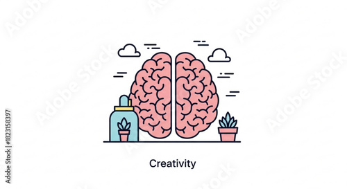 Conceptual illustration of creative thinking, human brain, and idea generation, nurturing innovation, growth, and mental development