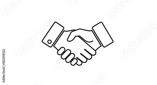 Outline icon of two hands shaking, symbolizing a handshake, agreement, partnership, deal, greeting, and successful collaboration between two parties