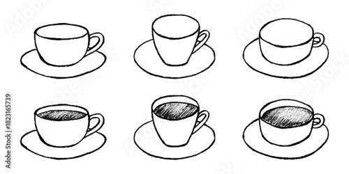 Set of cute hand drawn cup of tea or coffee Simple mug clipart Cozy home doodle Single element for design