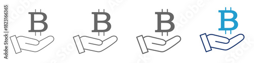 Bonus Icons with Bitcoin Cryptocurrency or That Baht Symbols Vector Set in line style and blue colour.
