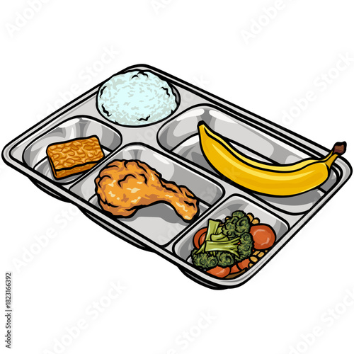 School Lunch Tray with Food Illustration