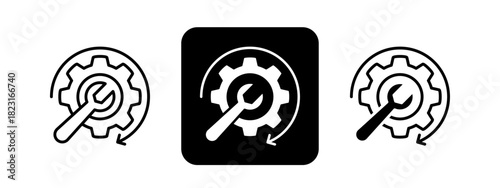 Optimization  Solid color and black line drawing vector illustration set