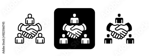 Collaboration  Solid color and black line drawing vector illustration set