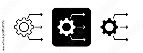 Resource Allocation  Solid color and black line drawing vector illustration set