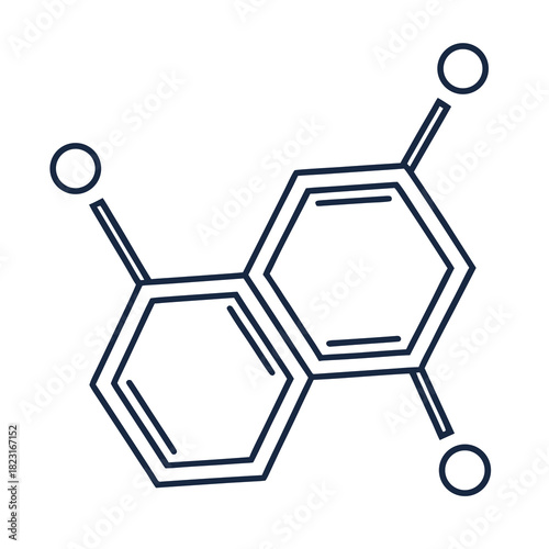 A simple line drawing illustration of a chemical molecular structure representing a fused ring system with hydroxyl functional groups attached to the aromatic rings
