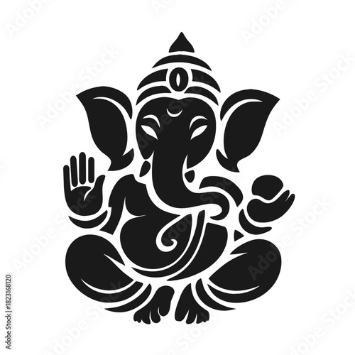 Illustration of Hindu God Ganesh Black Silhouette Logo Icon | Spiritual Indian Deity Vector Art