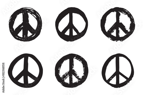 Set of hand drawn peace sign No war symbol Hippie clipart in doodle style Single element for print, web, design, decor