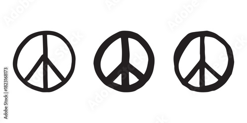 Set of hand drawn peace sign No war symbol Hippie clipart in doodle style Single element for print, web, design, decor
