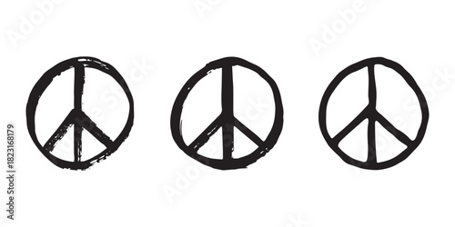 Set of hand drawn peace sign No war symbol Hippie clipart in doodle style Single element for print, web, design, decor