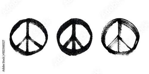 Set of hand drawn peace sign No war symbol Hippie clipart in doodle style Single element for print, web, design, decor