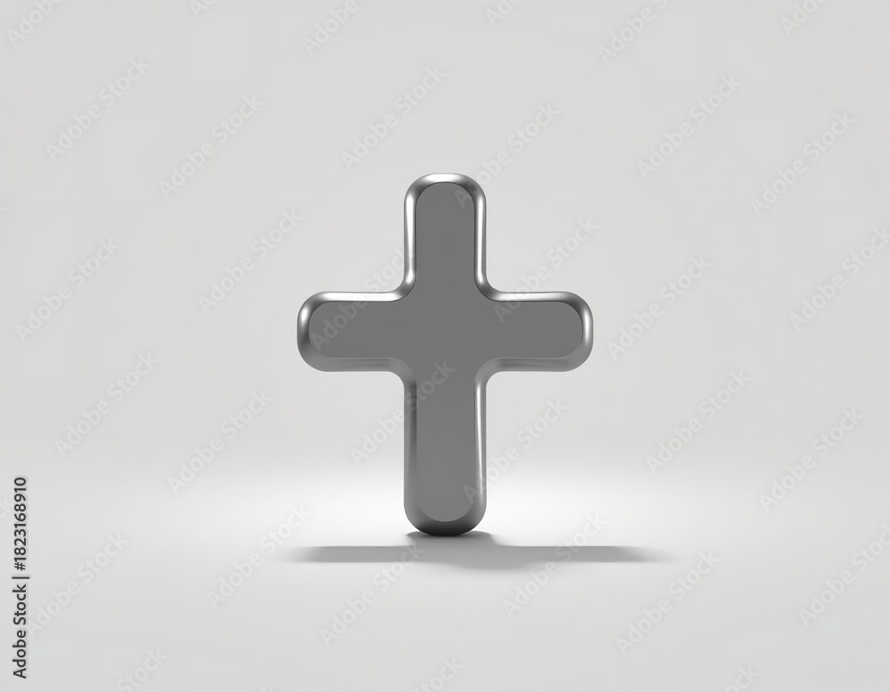 Obraz premium 3D silver cross symbol on white background for religious faith or business illustration