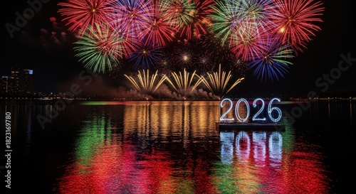 Fireworks Reflection on Water with 2026