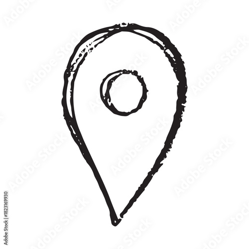 Hand drawn map pin Map marker pointer sign GPS and mapping tools Location pin symbol Pinpoint clipart in doodle style Single element for web, design
