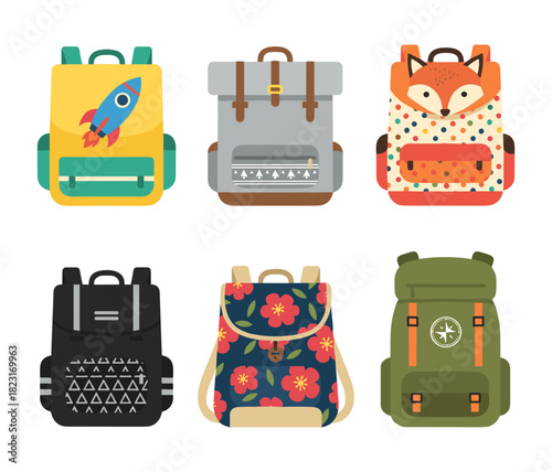 Backpack set with various designs for kids