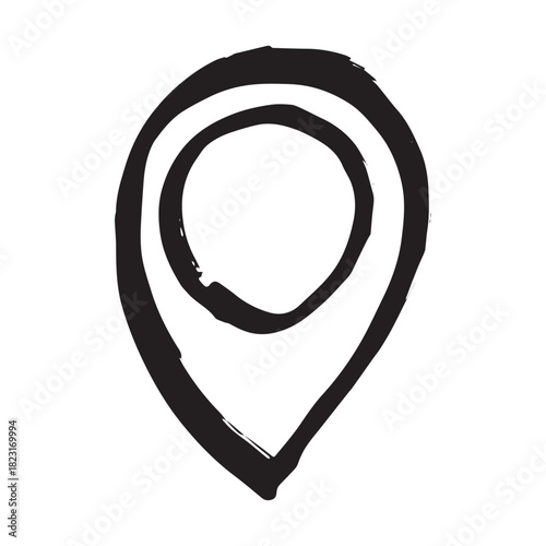 Hand drawn map pin Map marker pointer sign GPS and mapping tools Location pin symbol Pinpoint clipart in doodle style Single element for web, design