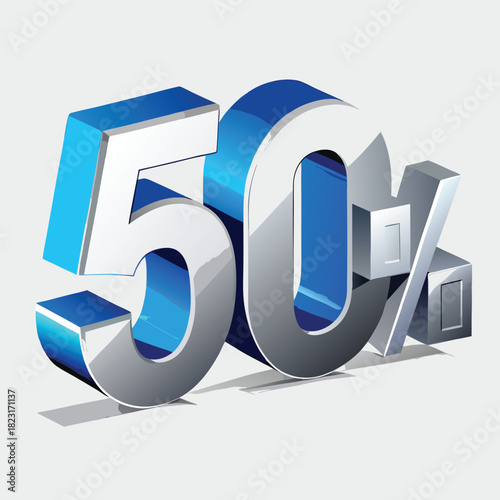 3D metallic 50 percent discount symbol with blue highlights fifty percent sale