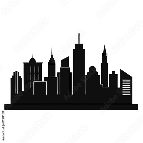 Black silhouette of a city skyline featuring varied building heights and architectural styles urban architecture