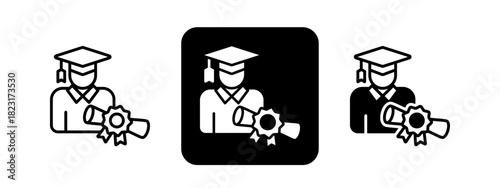 Graduation  Solid color and black line drawing vector illustration set