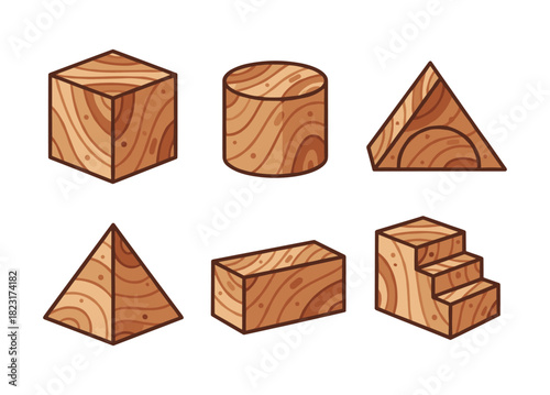 Wooden geometric blocks for sorting and building games