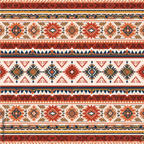 Ethnic Tribal Border Pattern Vector,Abstract Geometric Tribal Background Illustration,Hand Drawn African and Aztec Pattern Design,Boho Folk Art Tribal Ornament Vector,Colorful Ethnic Design.