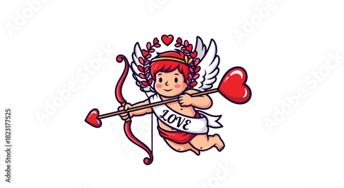 Adorable cupid aiming heart arrow for Valentine's Day love and romance, spreading joy and affection, perfect for greeting cards and festive designs