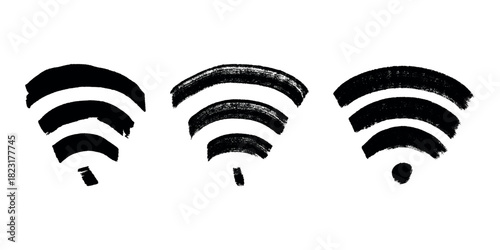 Set of hand drawn free wifi spot zone sign Public wi-fi area sign Wireless internet clipart in doodle style Single element for print, web, design, decor 3G, 4G, 5G, 6G, IoT