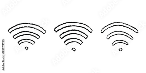 Set of hand drawn free wifi spot zone sign Public wi-fi area sign Wireless internet clipart in doodle style Single element for print, web, design, decor 3G, 4G, 5G, 6G, IoT