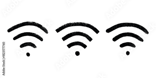 Set of hand drawn free wifi spot zone sign Public wi-fi area sign Wireless internet clipart in doodle style Single element for print, web, design, decor 3G, 4G, 5G, 6G, IoT