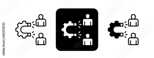 Customer Acquisition  Solid color and black line drawing vector illustration set