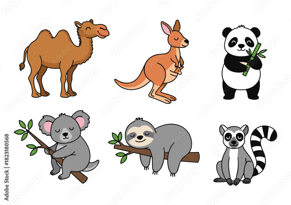 Obraz premium Cartoon wild animals collection representing various species