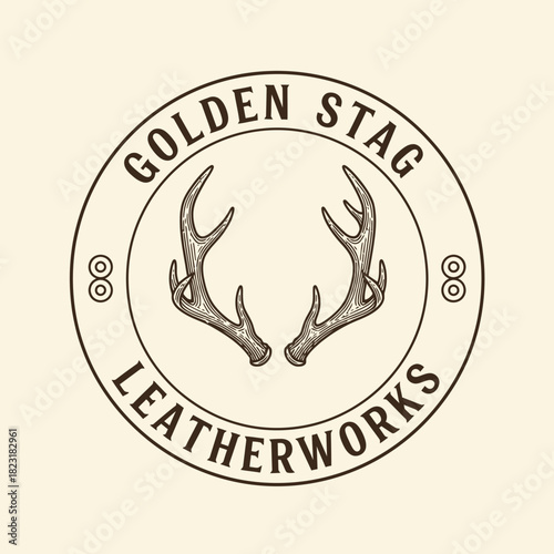 Golden Stag Leatherworks Logo with Detailed Antlers in a Circular Design.