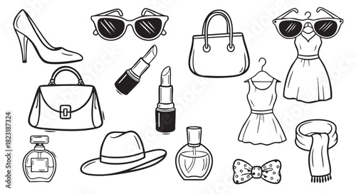 Fashion Accessories Vector Illustration with Handbag Shoes and Sunglasses Design