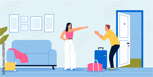 Family conflict background with breakup symbols flat vector illustration