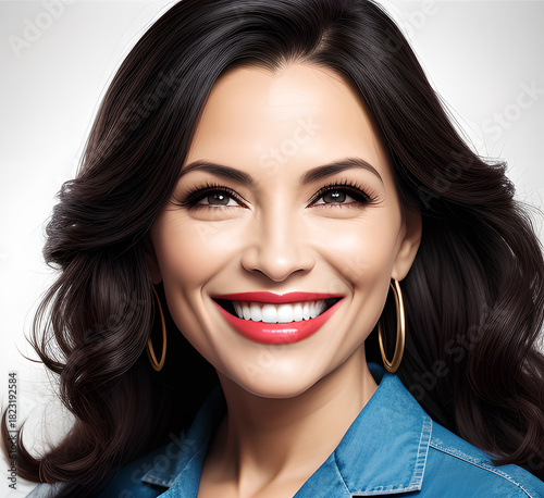 portrait of a woman Serene portrait of a woman in a soft gray background A portrait of a woman laughing, her face illuminated by soft light, capturing a moment of pure joy and emotion