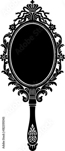Silhouette of an antique ornamental handheld mirror
