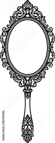 Silhouette of an antique ornamental handheld mirror