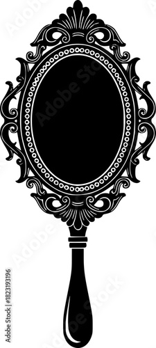 Silhouette of an antique ornamental handheld mirror