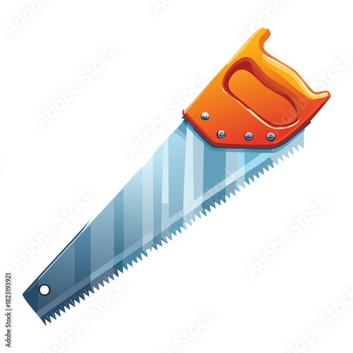 Professional hand saw for woodworking and carpentry tasks featuring sharp steel blade and ergonomic orange plastic handle