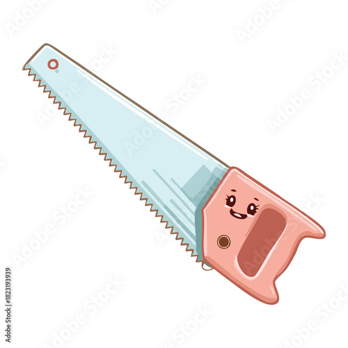 Kawaii style hand saw tool character for kids diy workshop and creative woodworking classes in a school