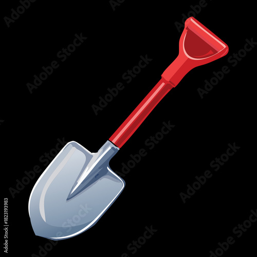 Professional construction shovel with red handle for digging soil and sand in various industrial and gardening tasks