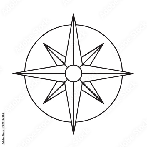 Classic compass rose symbol indicating cardinal directions for navigation and travel guidance