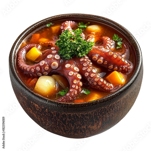 Rustic Octopus Stew with Vegetables on a transparent background